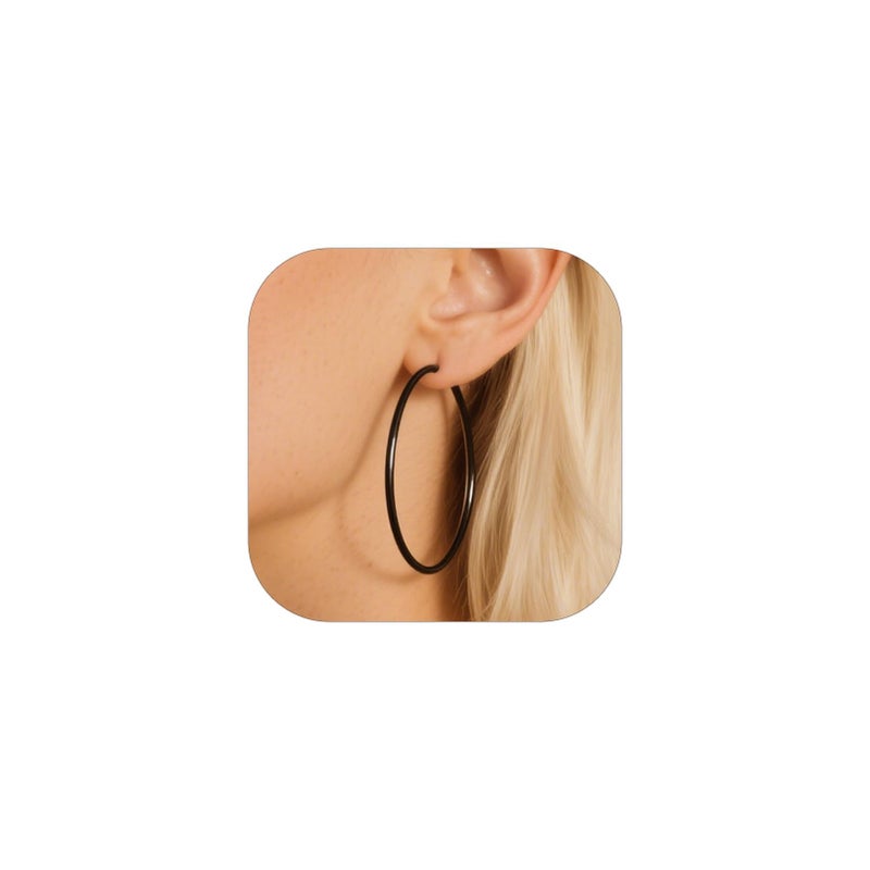 FOCALOOK 50mm Large Black Hoops, Hypoallergenic 2mm Thin Lightweight Black Earrings for Women - Image 1